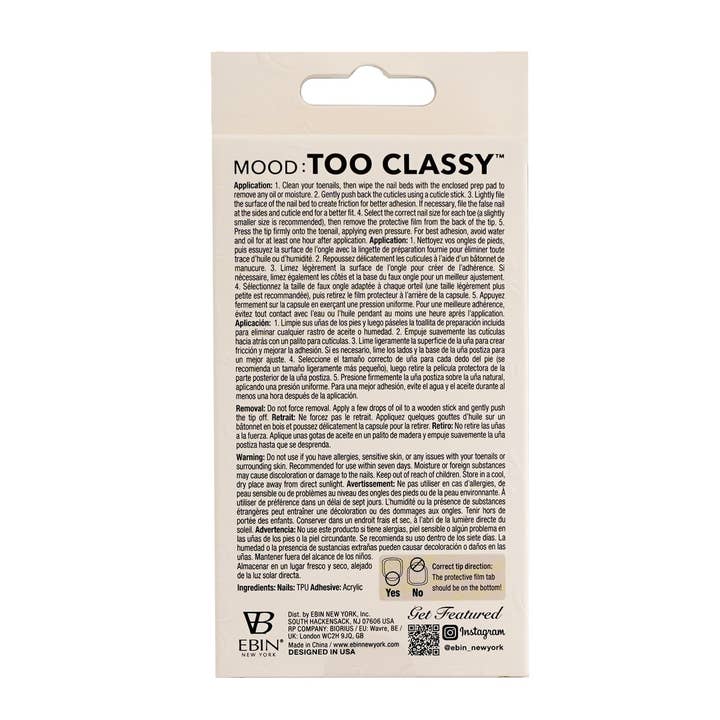 EBIN NEW YORK - Wholesale Press-On/Fake Nails - Mood: Too Classy - Toenails (Mint)