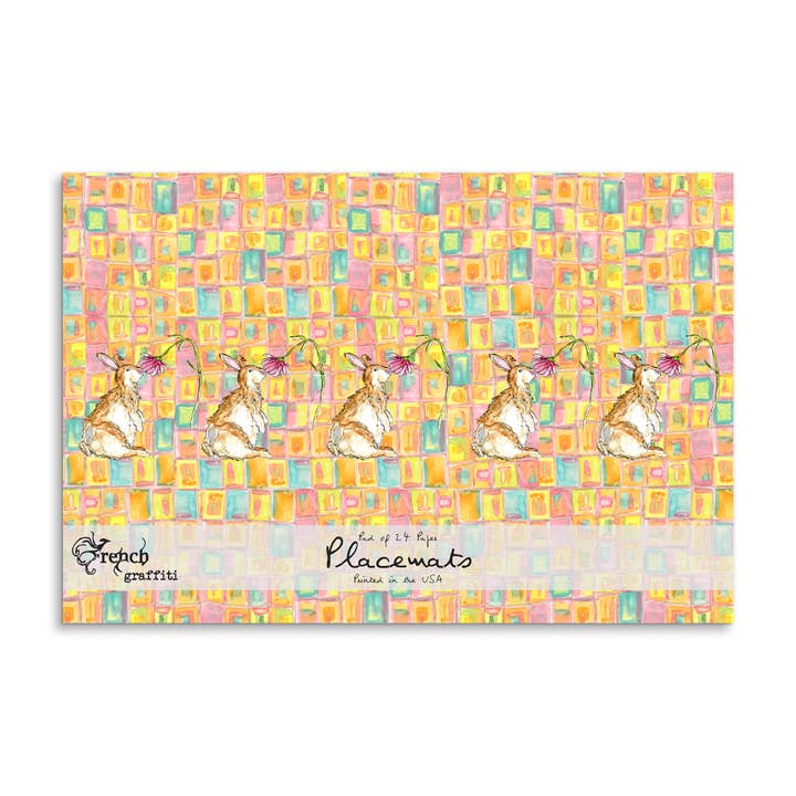Manteles individuales de papel con diseño de conejo con flor para venta al por mayor de French Graffiti