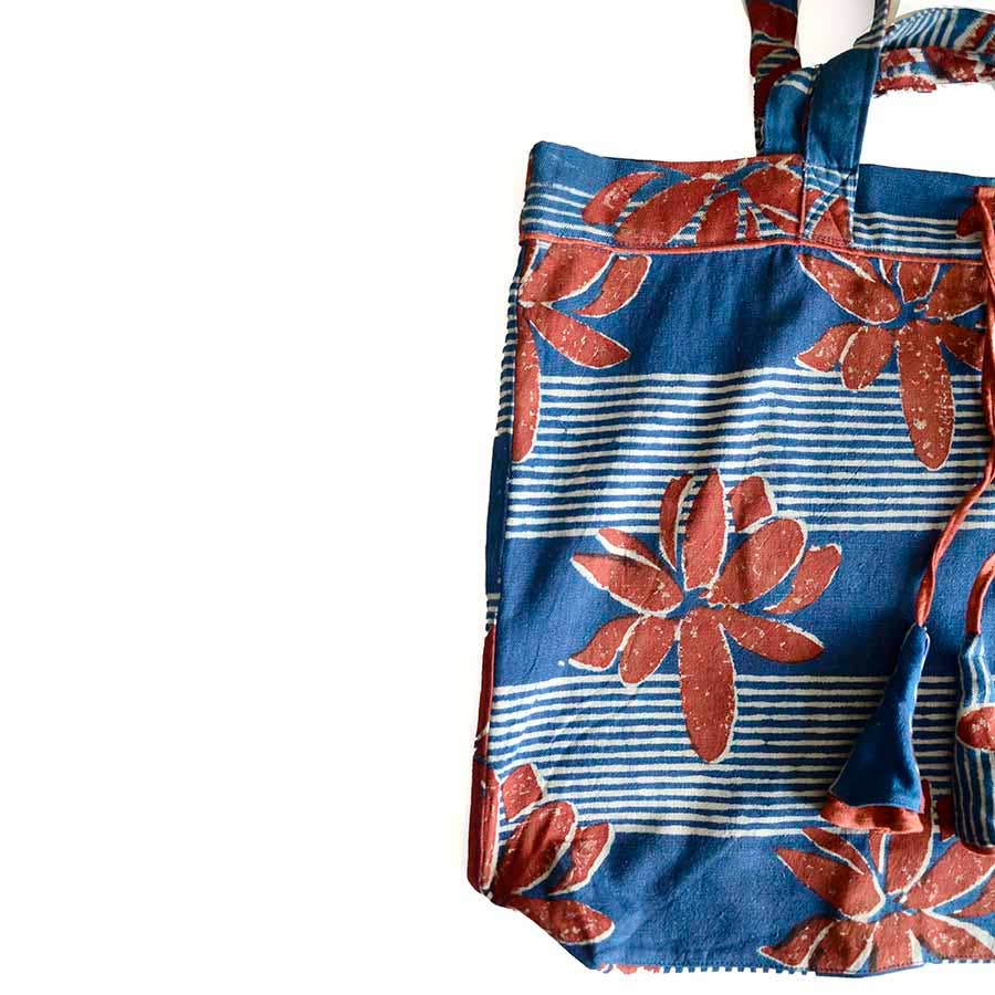 Ichcha - Wholesale Grocery/Shopping Bag - Organic Cotton Tote Bag - Hand Block Print | Lotus Stripe4