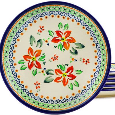 Set of 6 Plates Orange Clematis Theme for wholesale by Polmedia Polish Pottery