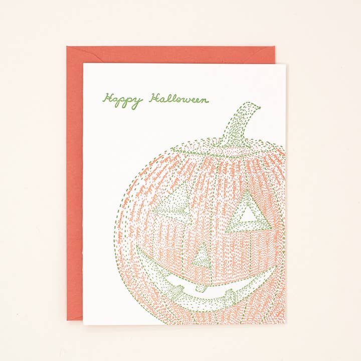 Halloween Pumpkin Letterpress Card - Handprinted - Greeting for wholesale by Helen Edna