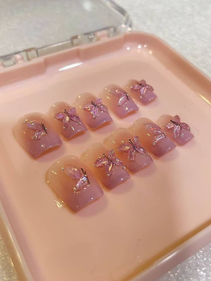 Azurenailshop Handmade Press on Short Square purple nail for wholesale by Azurenailshop