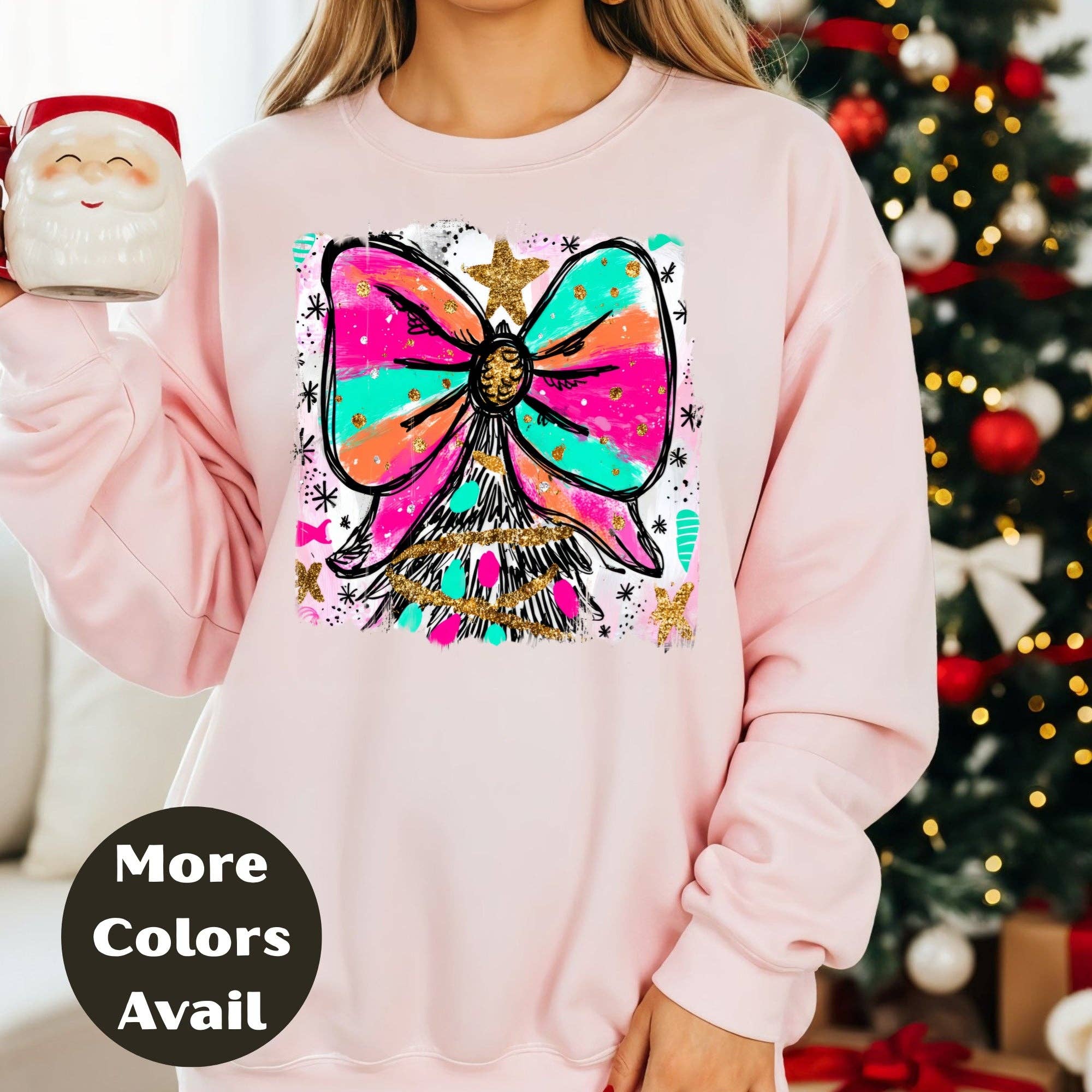 Epic Life  - Designed – wholesale Screen printed t-shirt – Women′s – Bright Bow Christmas Tree Shirt or Sweatshirt – Colorful Neon Holiday Top S-4XL Plus Size – Festive Christmas Tee1