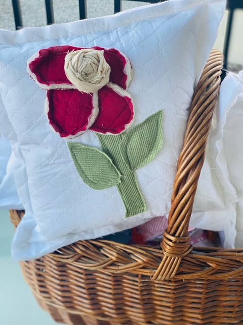 A Gnome on the Roam - Wholesale Throw/Decorative Pillow - Upcycled Vintage Flower Quilt Pillow Handcrafted Home Decor5