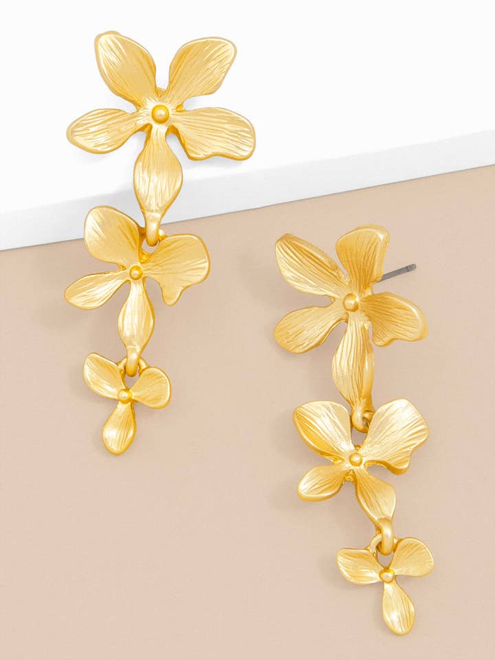 Triple Metal Flower Drop Earring for wholesale by ZENZII Jewelry