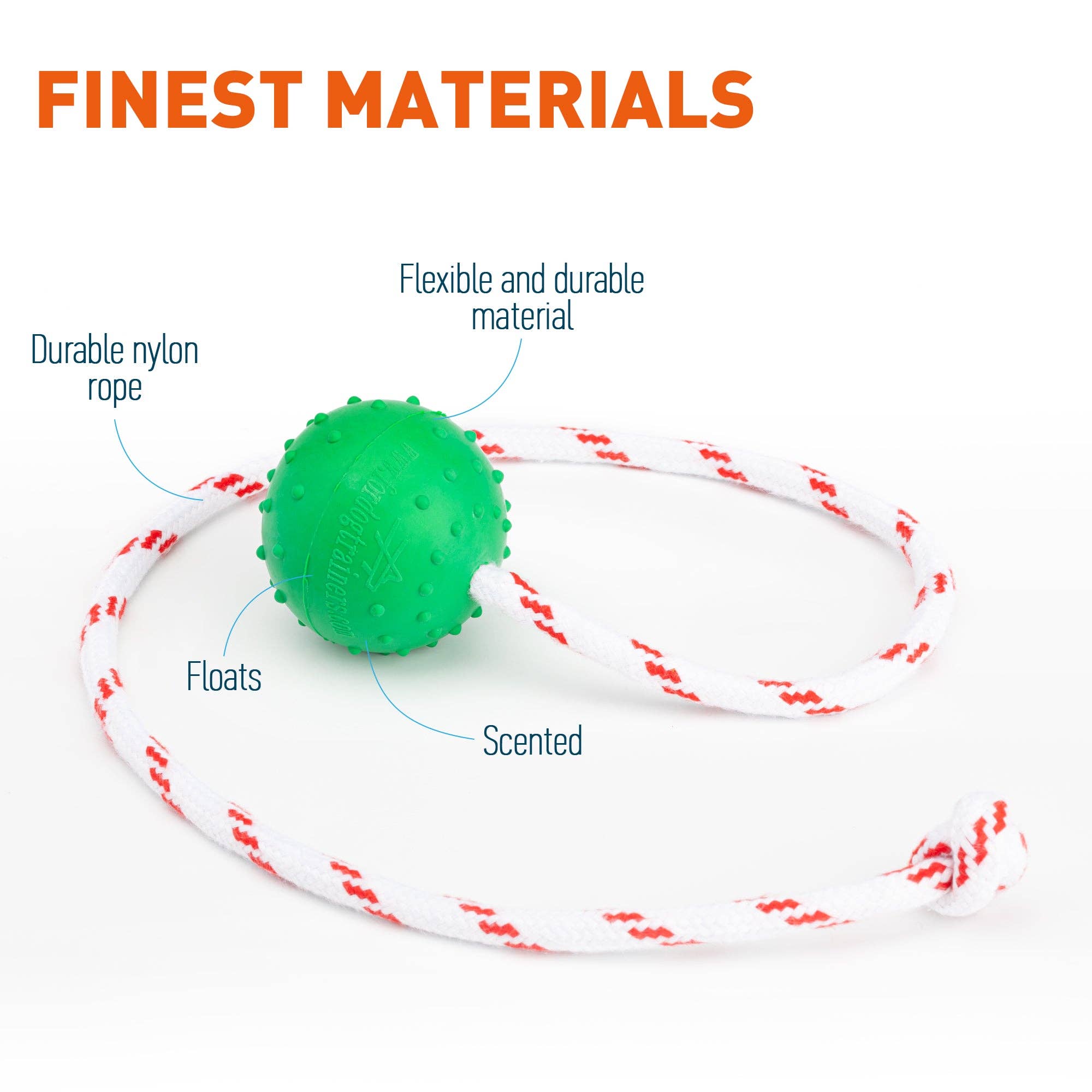Dogline – Großhandel Apportierball – Hund – FDT Hundeball aus Vollgummi — Wasserspielzeug mit Seil2