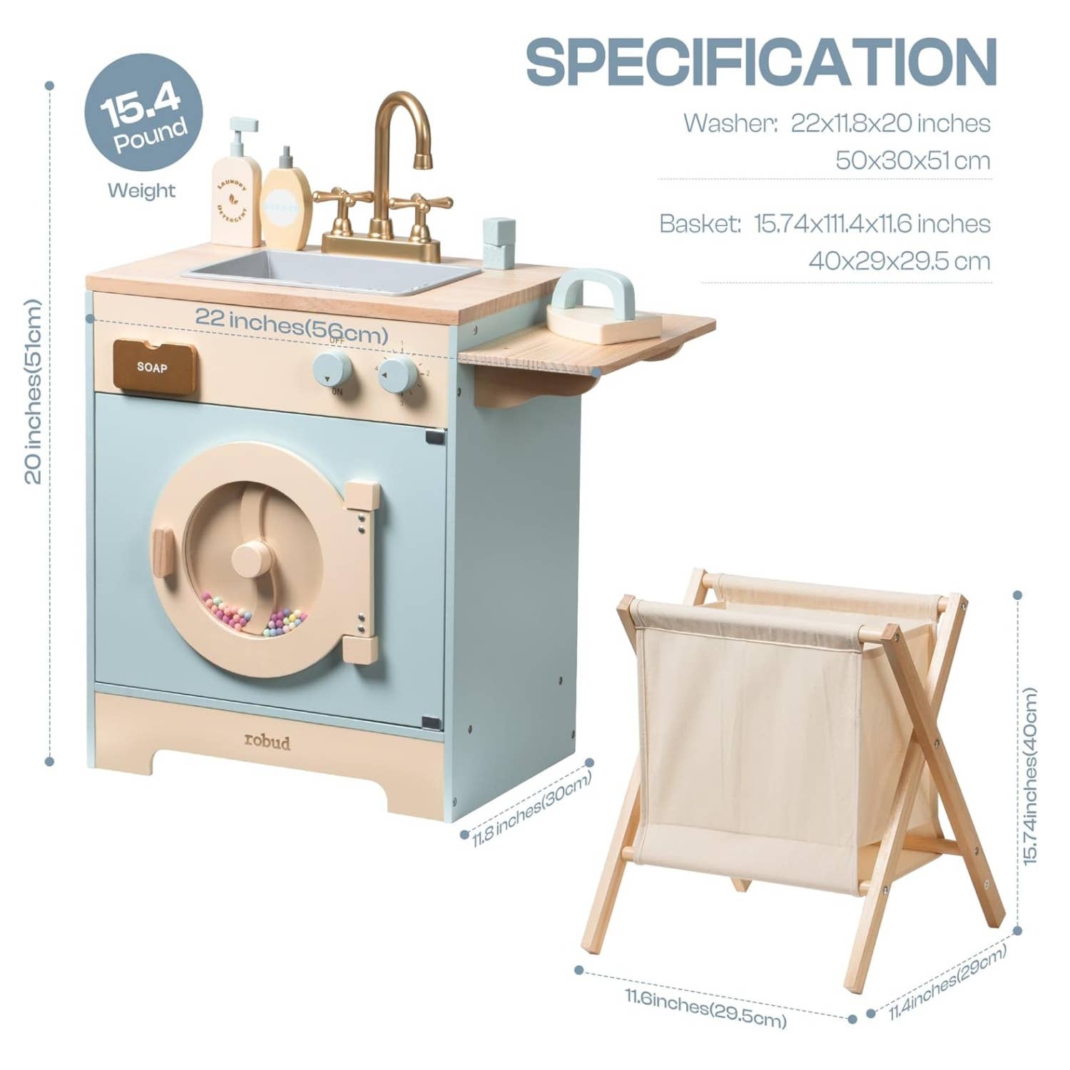 Robud & Mewoofun Official Store – Conjunto de brinquedos - Crianças por atacado – Robud Conjunto de Brinquedo de Máquina de Lavar de Madeira para Crianças4