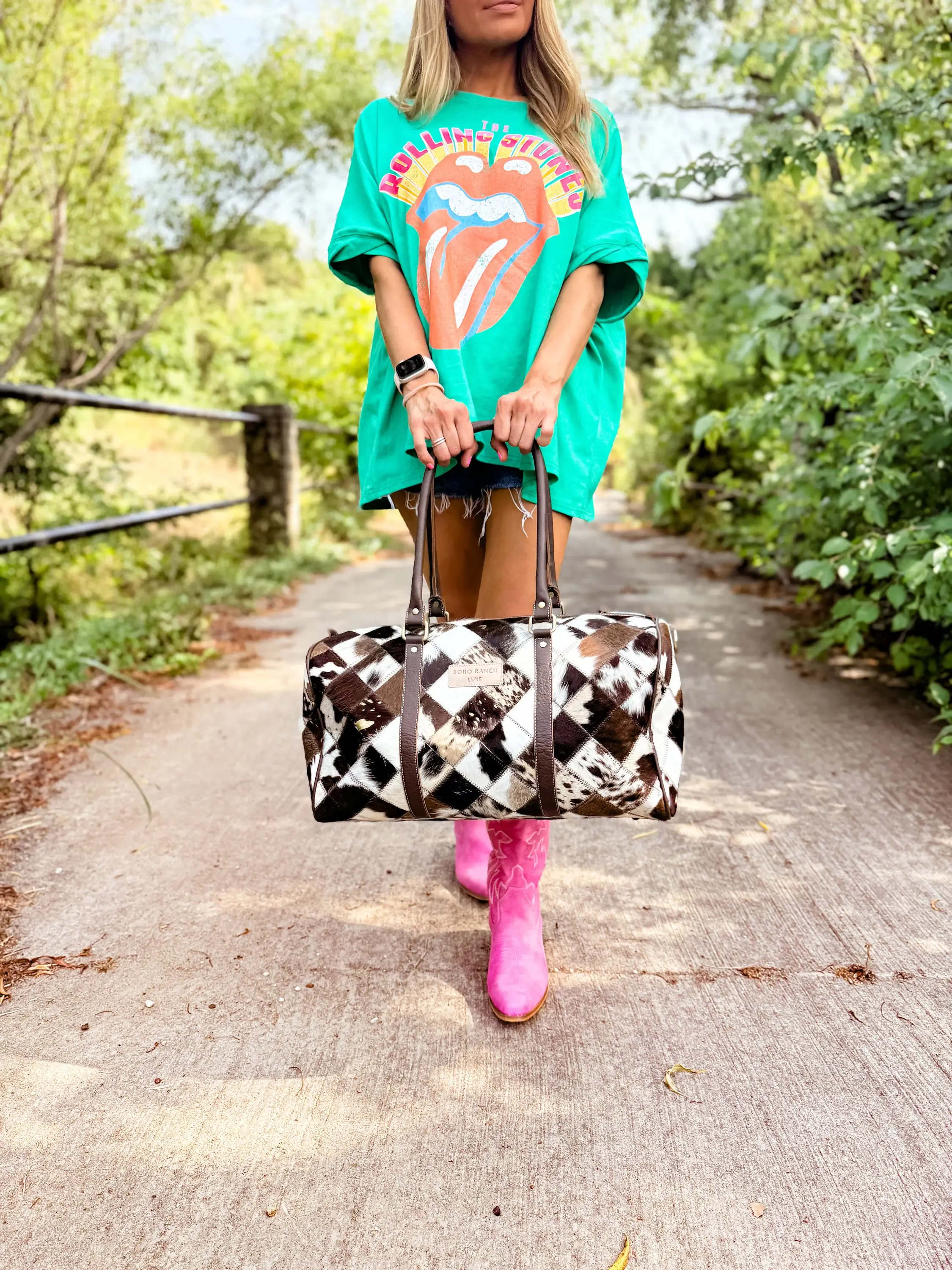 Boho Ranch Shop - Wholesale Weekender Bag - Women's - BOHO LUXE DUFFLE Weekender Leather HairOn Cowhide Travel Bag10