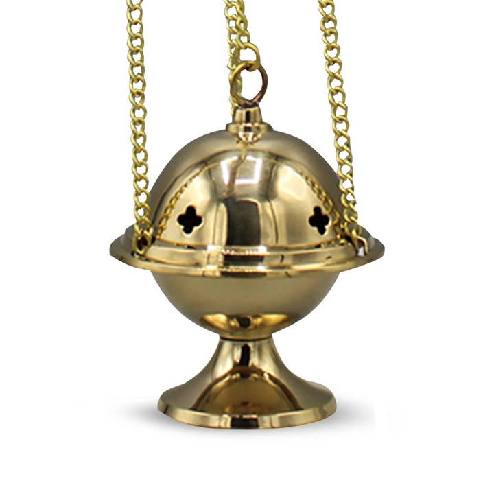 Incense Burner with Chain and Cup - Brass Polish for wholesale by Green Tree