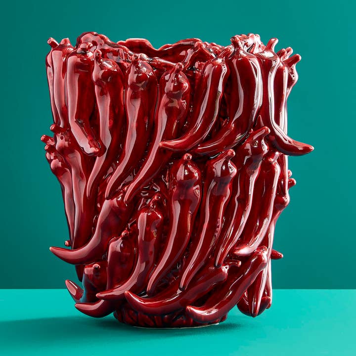 Vaso Chili, Bordeaux in gres, 28 x 27 x 30 cm Fatto a mano per la vendita all'ingrosso da parte di WERNS