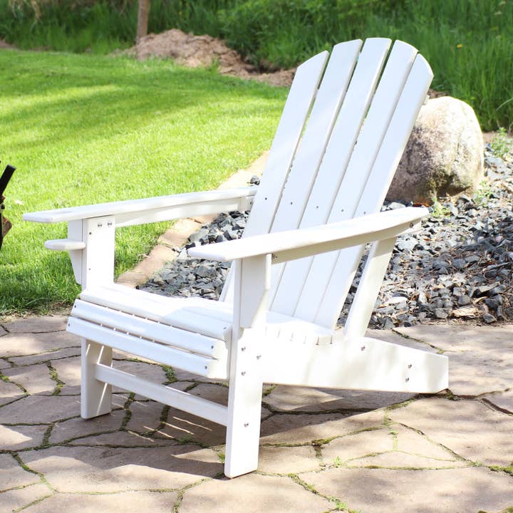 Lake Style Adirondack Chair with Cup Holder - White for wholesale by Sunnydaze Decor