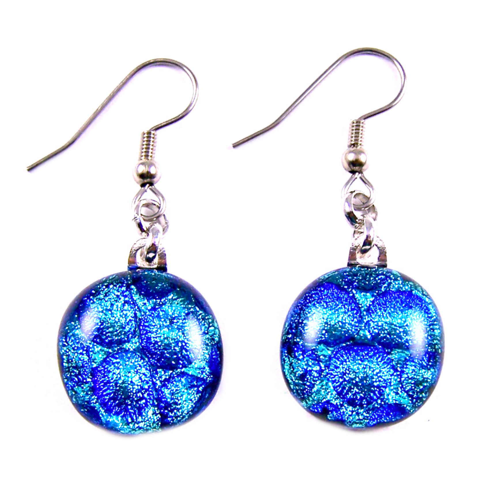 Glass Town USA - Wholesale Dangle Earrings - Dichroic Glass Earrings Dangle - Round Textures Rainbow Mix3