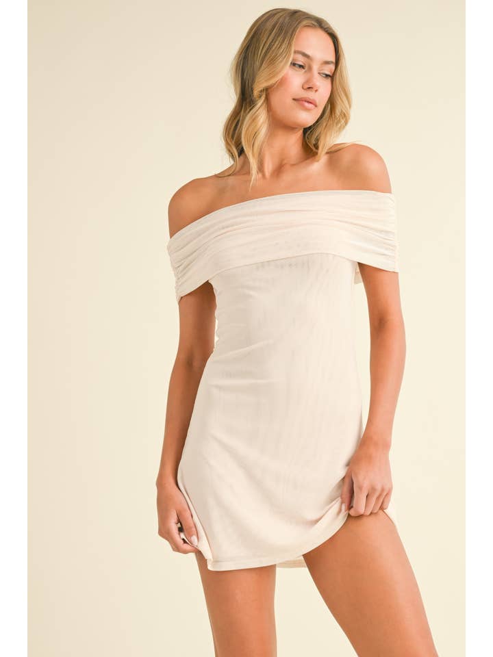 Klesis - Wholesale Dress - Women's - ID8167 FOLDOVER OFF SHOUDER MESH MINI DRESS WITH LINING