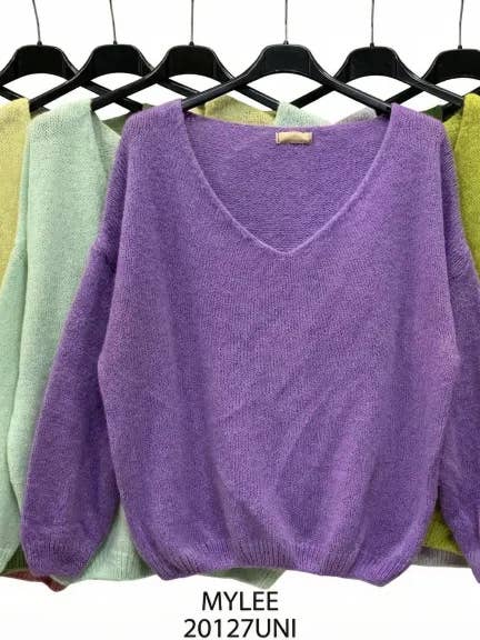 Mimi & Gogo - Vente Pull en maille – femme - Pull uni basique @20127_uni53