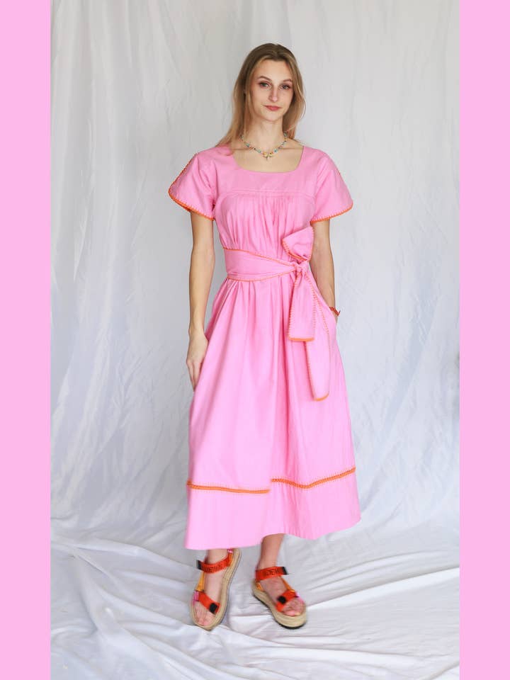 Mexican Crochet Kaftan in Pink for wholesale by Arifah Studio