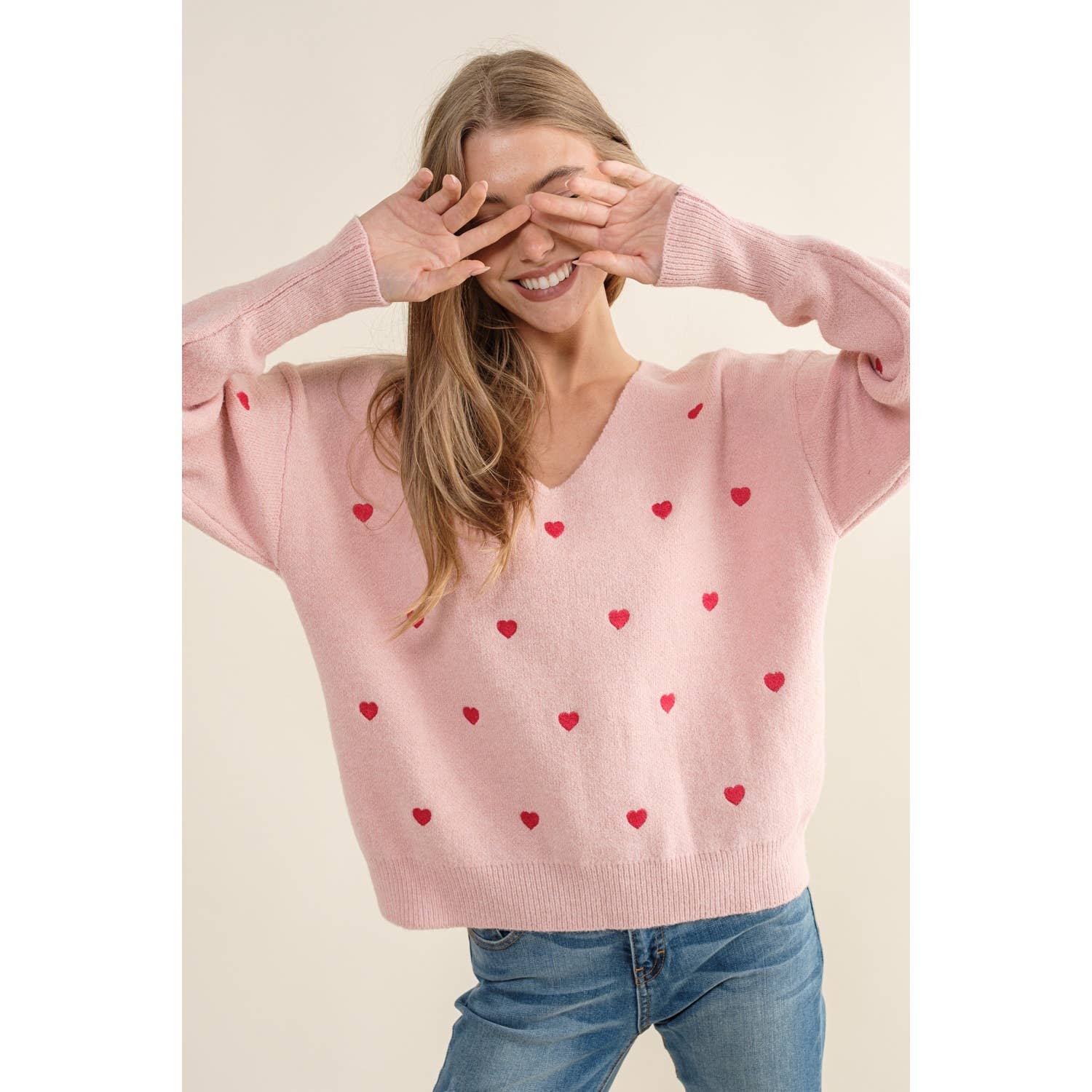 Sweet Generis - Wholesale Knit Sweater - Women's - HEART PATTERN BOXY KNIT PULLOVER SWEATER14