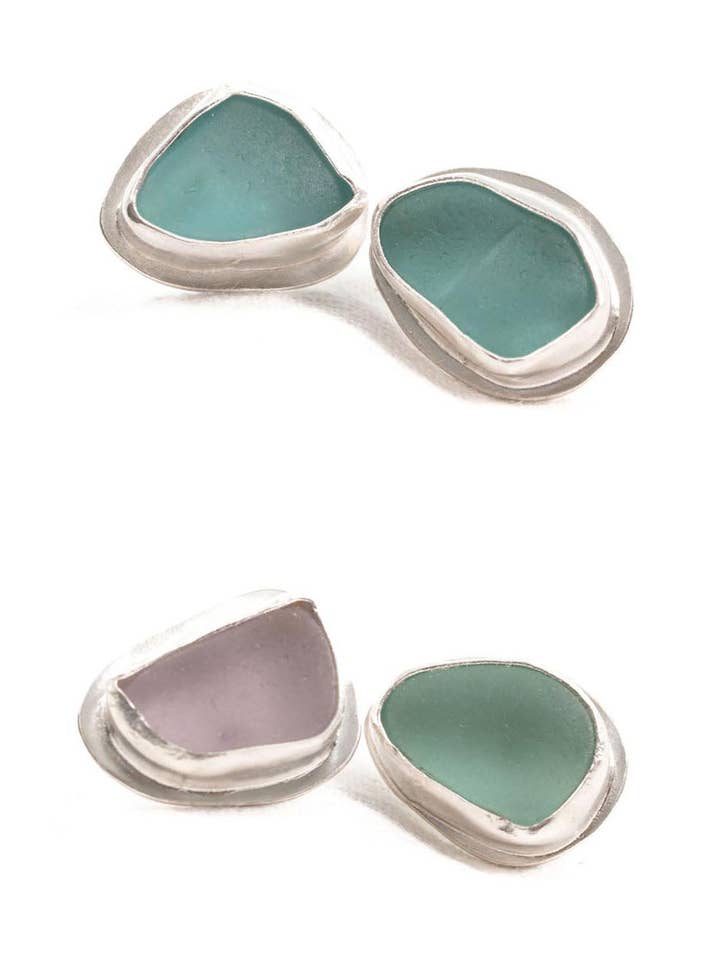 Zilveren Zeeglas Oorstekers / Stud Oorbellen voor wholesale door Silver Coast Designs