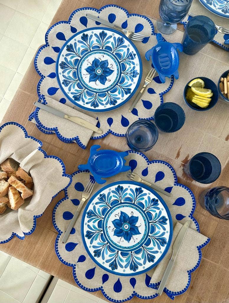 Mariaida Home - Vente Serviettes de table en tissu - Guardanapo Gotas, beige avec bleu6