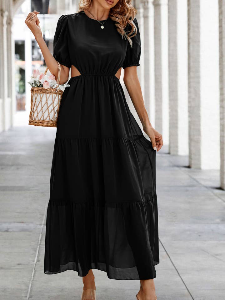 SZ1-DR0045 Short Sleeve Cut Out Tiered Maxi Dress for wholesale by eLook