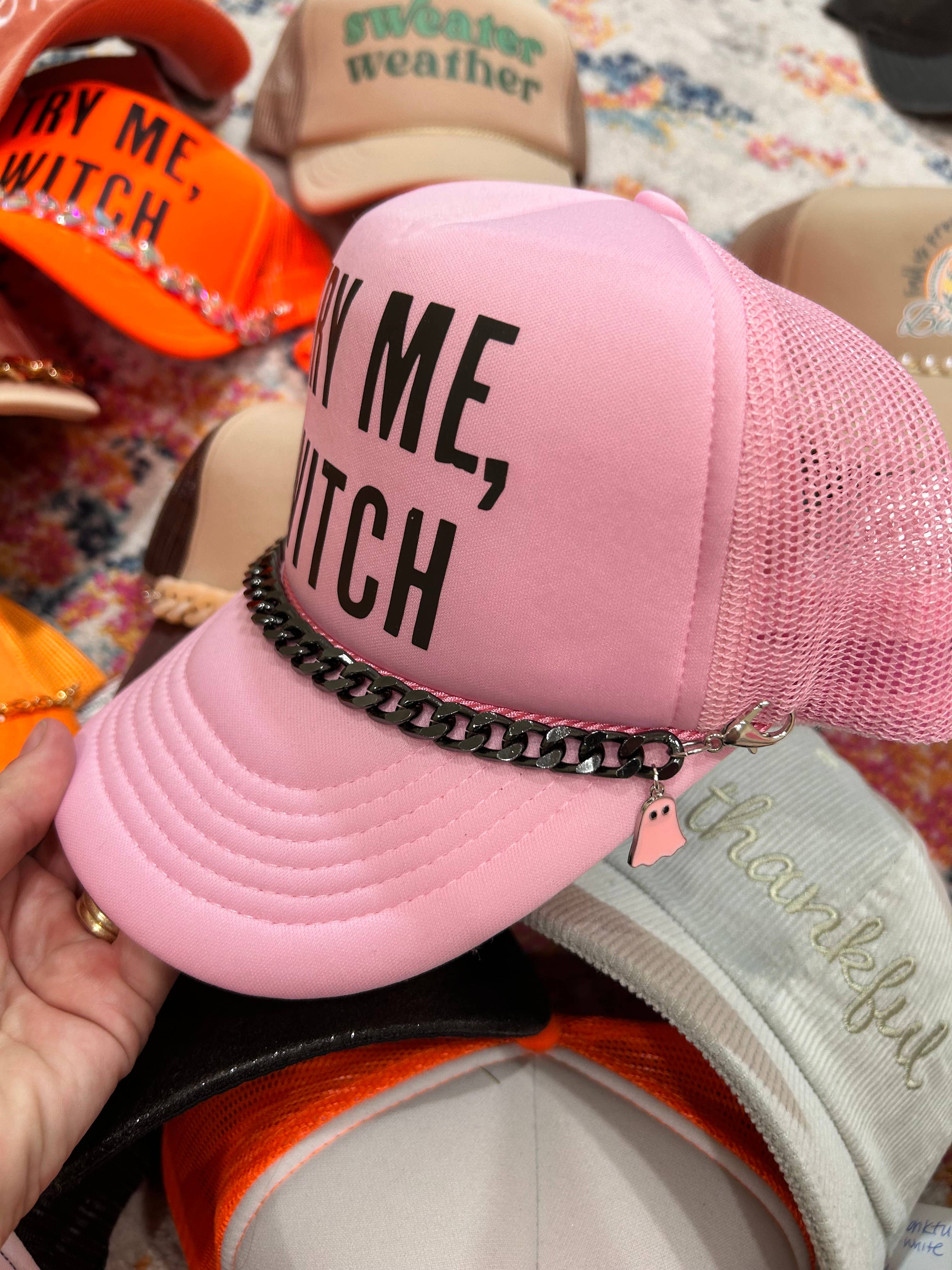 Vibes Hat Company - Venta al por mayor Accesorio para sombrero - Mujer - Cadena para sombreros Spooky Ghost Trucker | Sombrerero | Gorras de Halloween4