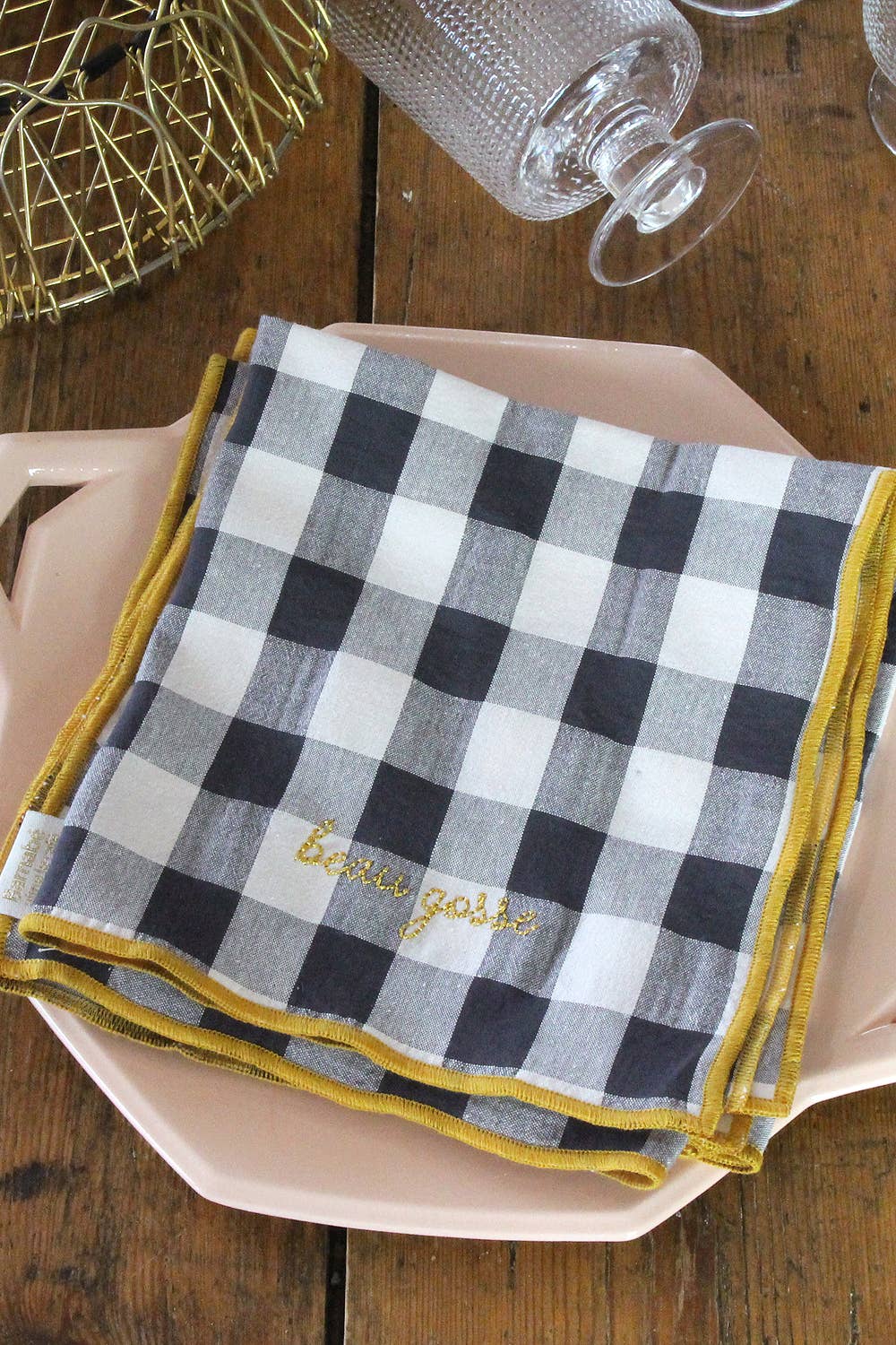 BARNABÉ AIME LE CAFÉ - Wholesale Dinner & Cloth Napkin - Gichy plaid and embroidery napkins21