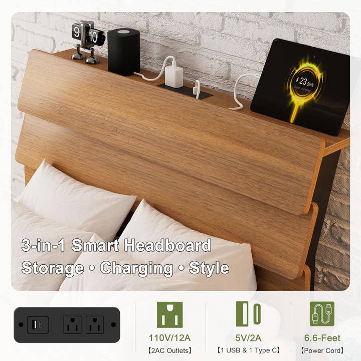 Walnut Twin Size Floating Bed Frame With RGB LED Lighting for wholesale on Faire3