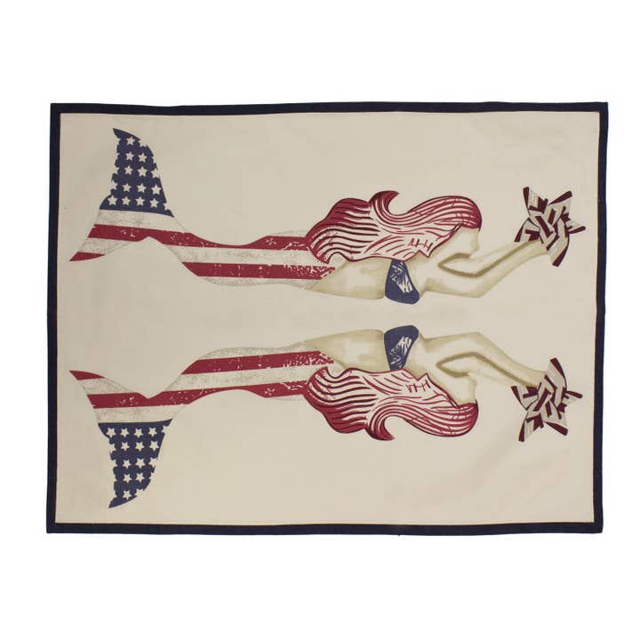 Beachcombers - Wholesale Tea Towel - SALE Patriotic Mermaid Kitchen Towel