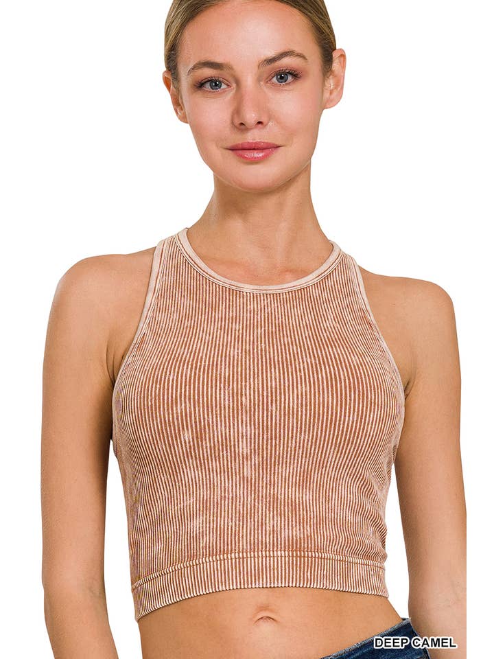 42POPS – Großhandel Tanktop – Damen – .Gewaschene Rippennaht nahtloses Halterneck-Crop-Top3