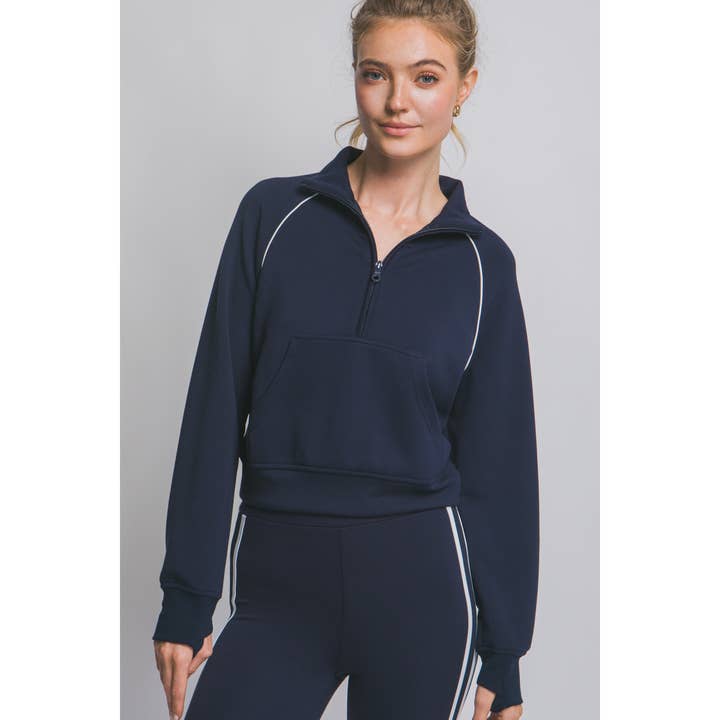 Pullover-sweatshirt med halv lynlås og kontrastkanter for engroshandel hos Style Up