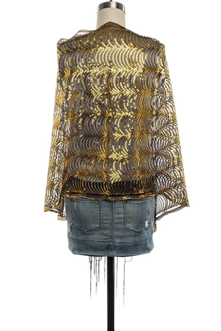 LA Jewelry Plaza - Wholesale Scarf - Women's - Black Gold Sequins Shawl Scarf2