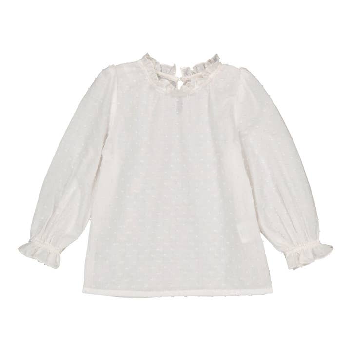 Lolita, girl's blouse in off-white plumetis for wholesale by Kidiwi handmade
