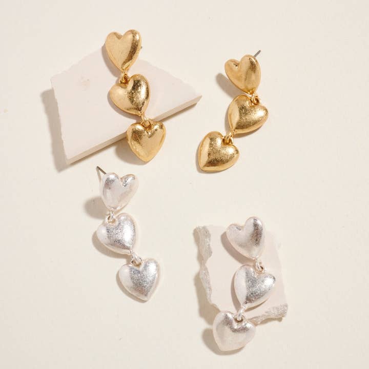 Puffed Heart Link Drop Post Earrings Jewelry for wholesale by Verita Lane