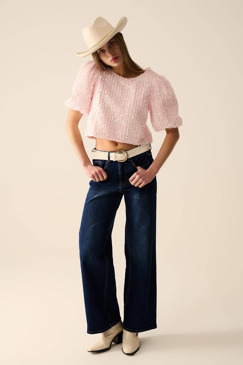 BLUE dark wash Wide Leg Stretch Denim Jeans for wholesale on Faire3