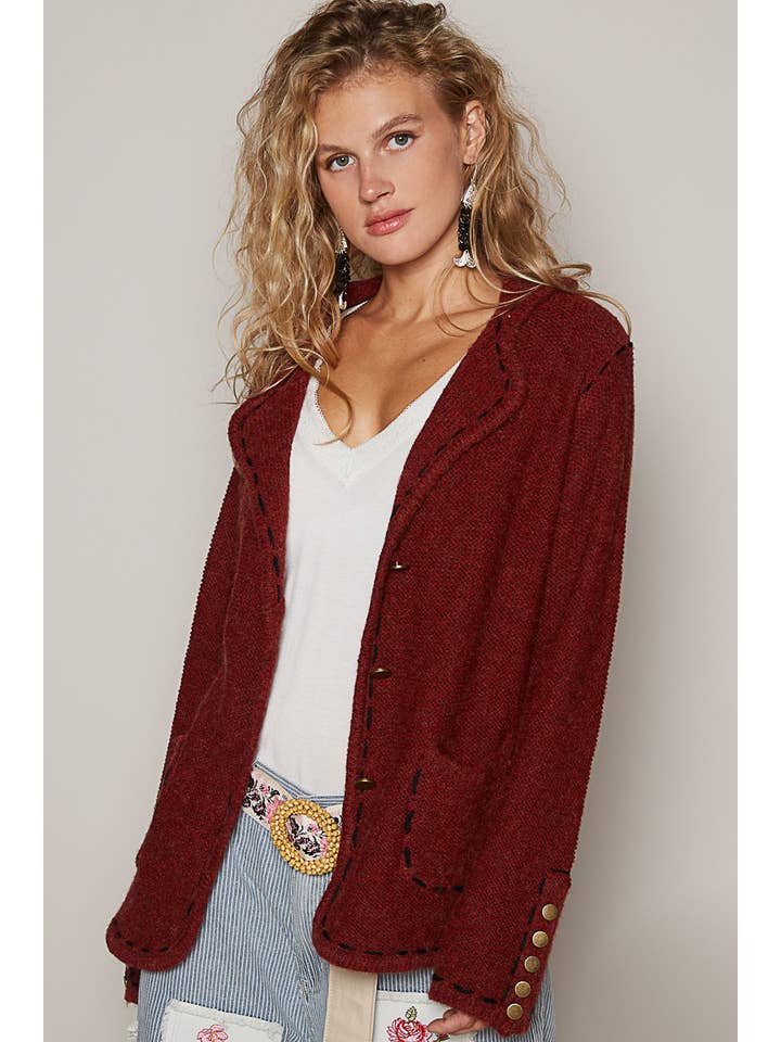 Pol Clothing - Wholesale Cardigan - Women's - Stitch detail solid sweater cardigan SALE