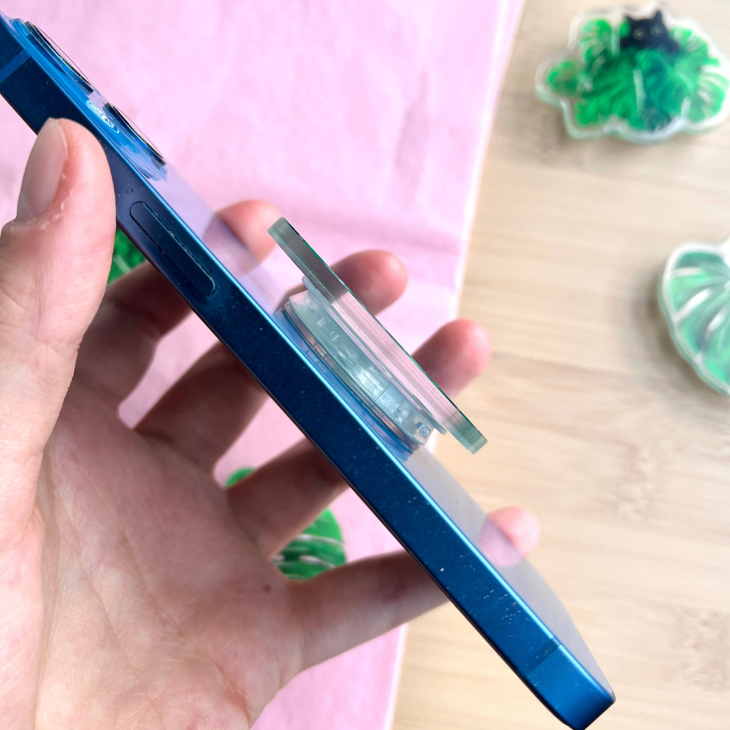 plantyintroverts - Vendita all'ingrosso Impugnatura per smartphone - Impugnatura in acrilico per cellulare con gatto e foglie di Monstera5