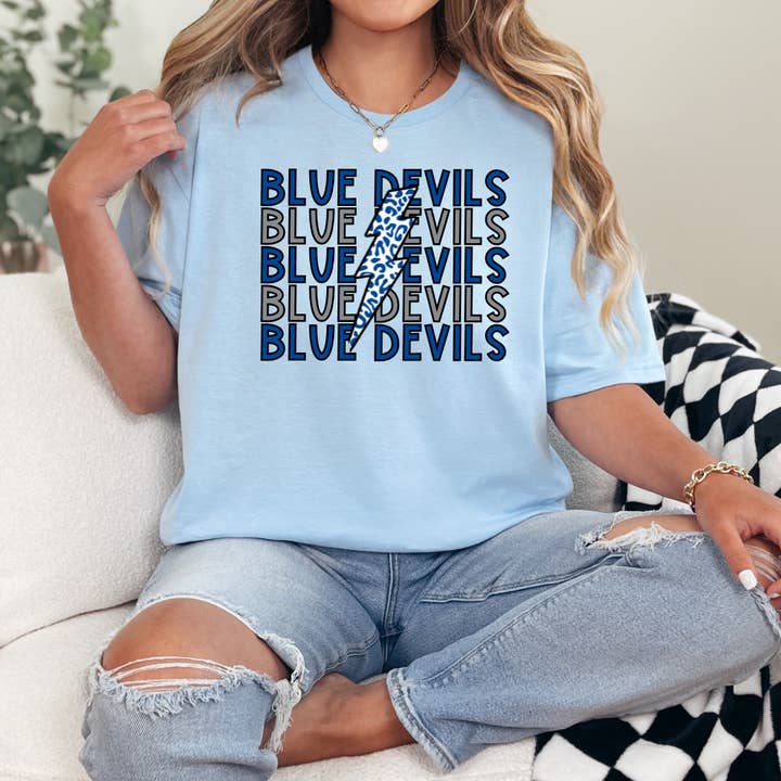 Custom School Stacked Mascot Lightning Bolt Game Day Tee for wholesale by Creatively Handmade