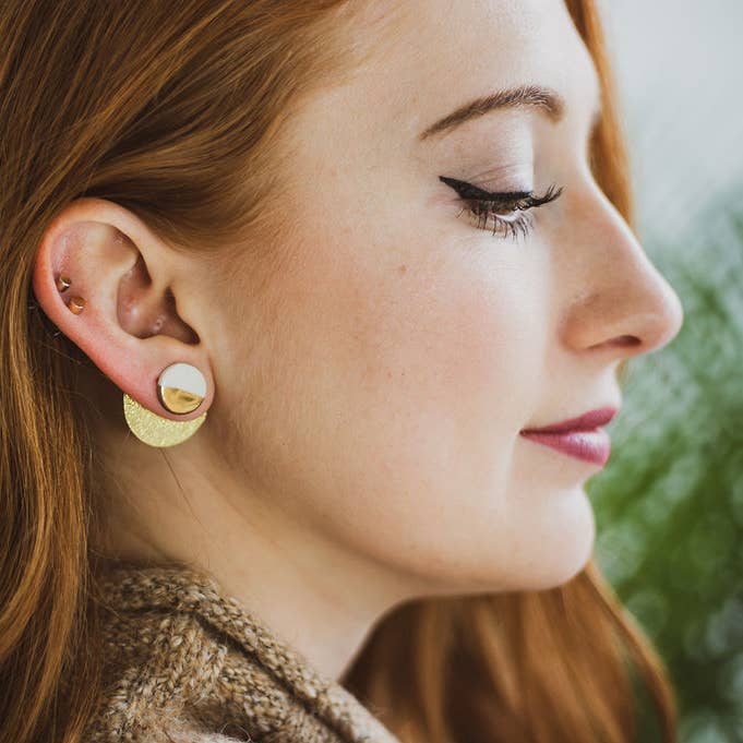 Crown & Heart - Wholesale Stud/Post Earrings - Circle Studs With Brass Jackets1