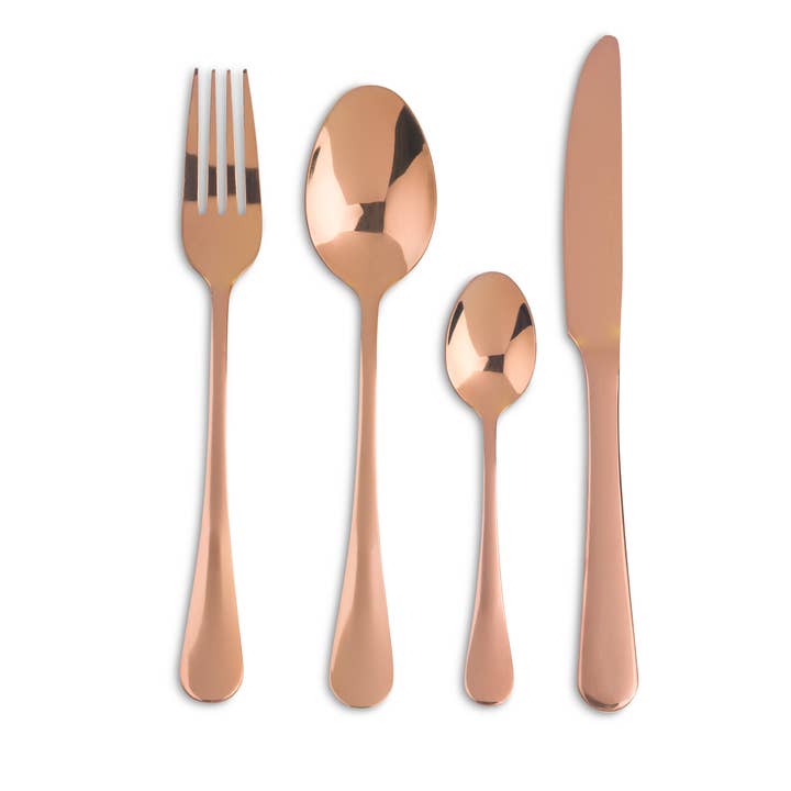 16pc Matte Rose Gold Plated Stainless Steel Flatware Set for wholesale by Core Home