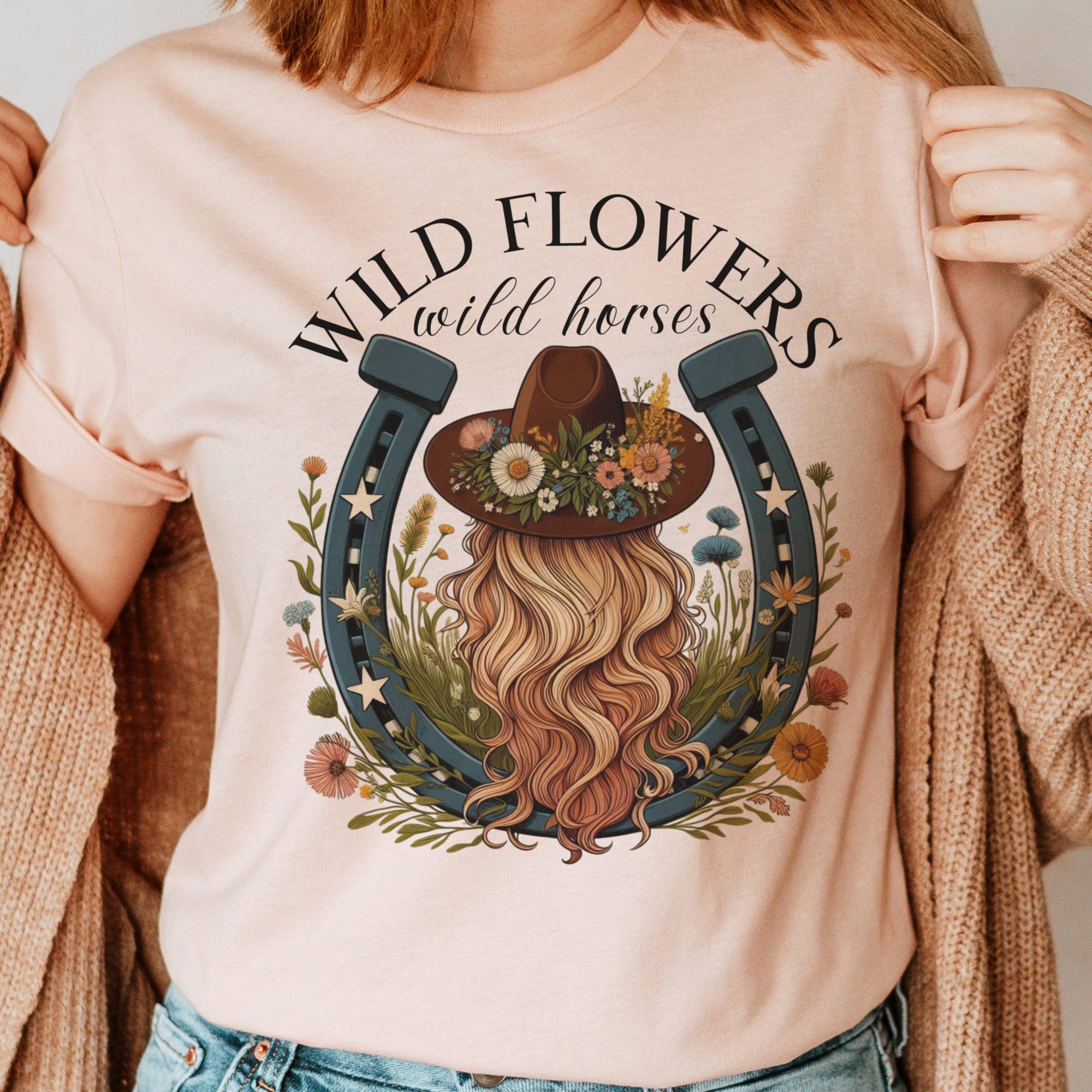 Par.tees by Party On! – wholesale Screen printed t-shirt – Women′s – Wild Flowers and Wild Horses Cowgirl Country Graphic Tee4