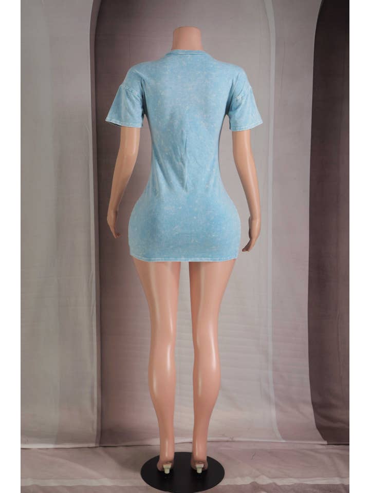 Dalia Studio - Vendita all'ingrosso Vestito - Donna - ABITO T-SHIRT CON STAMPA GRAFICA E SPACCO LATERALE A LAVAGGIO MINERALE6