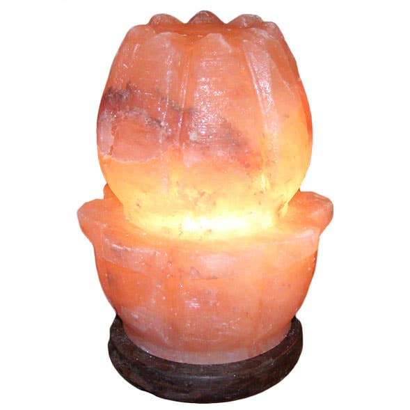 Salt Lotus bloemlamp met houten voet voor wholesale door Crystal Magick Wholesale Ltd