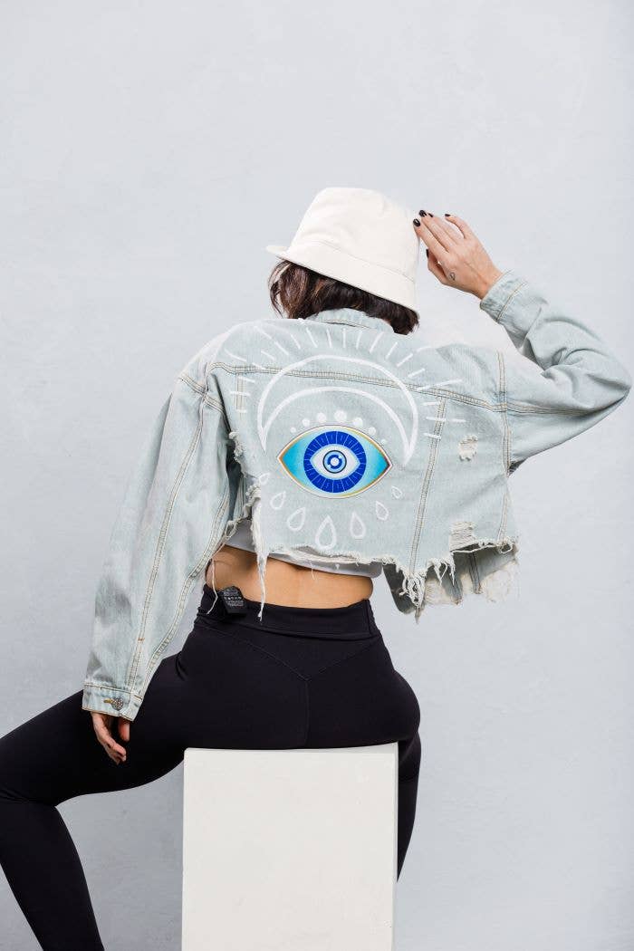 Trio Urban - Wholesale Denim Jacket - Women's - Stay Positive Eye Crop Denim Jacket6