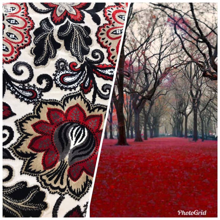 Tissu d'ameublement Queen Lyra Nouveauté Belgium en velours chenille Burnout - Floral rouge pour la vente par Fancy Styles Fabric