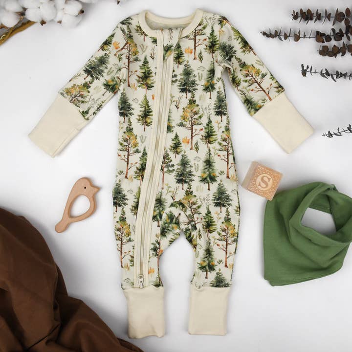 Earthy - Wholesale Sleepsuit - Baby - Organic Cotton Baby Pajamas 2-Way Zip Front Zipper Sleeper, Arbor