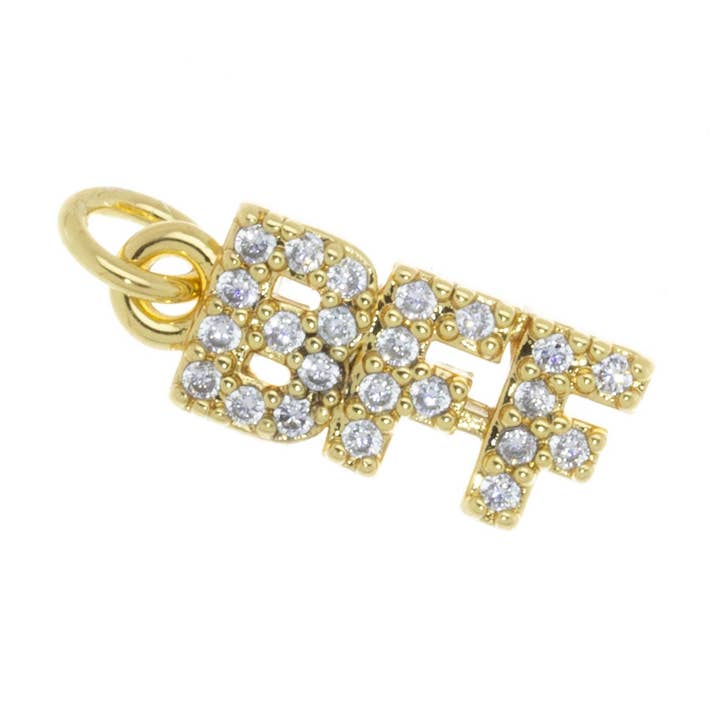 Gold BFF Monogramm-Anhänger-Halskette mit Pave CZ Anhänger, CPG165 für den Großhandel von Jewel Pledge