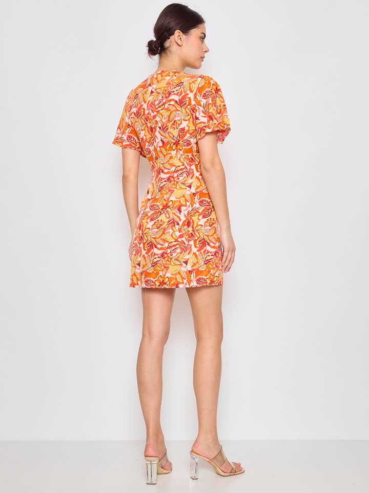 Orange Short wrap summer dress with floral print for wholesale on Faire3
