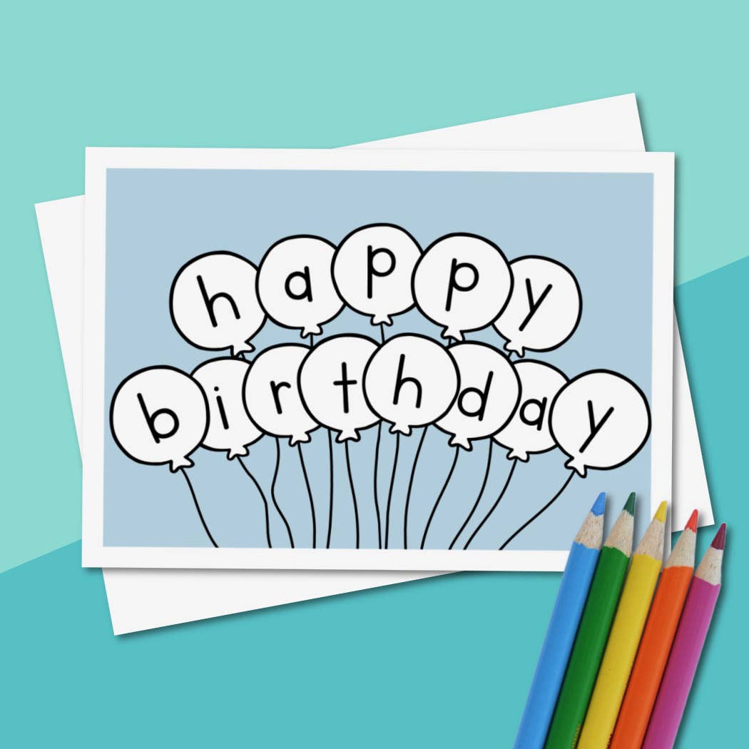 Calamari Inc. - Venta al por mayor Tarjetas de cumpleaños - Tarjetas de cumpleaños para colorear, globos1