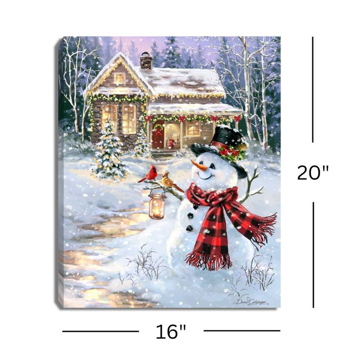 Glow Decor - Wholesale Christmas Wall Art - Cottage in the Snow 16x20 Fiber Optic Canvas
