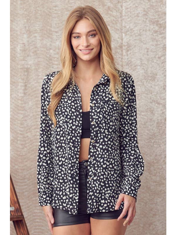 Doe and Rae – Camisa com botões no colarinho – Mulher por atacado – Camisa Botão Leopard Down - 40475T9