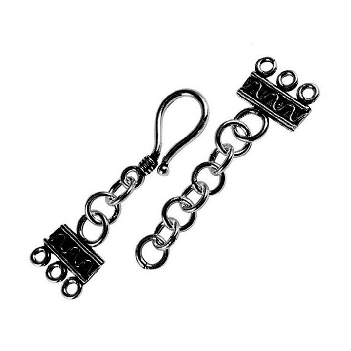 CR-179-3H Black Rhodium Overlay Over Copper Handcrafted 3-Strand Hook Clasp with Chain – India Jewelry Component for wholesale by Bali Designs